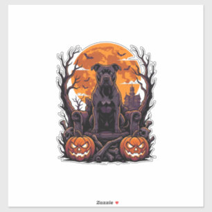 Pegatina Calabazas Luna Llena Trono Pitbull Negro Halloween