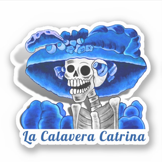 Pegatina Calavera Blue Dia De Los Muertos (Anverso)