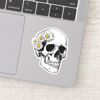 Pegatina Calavera con daisies