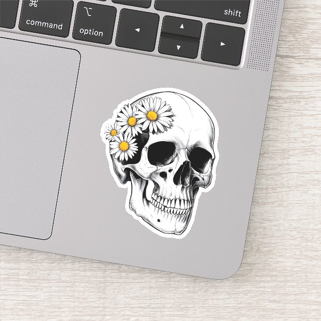 Pegatina Calavera con daisies (Detalle)