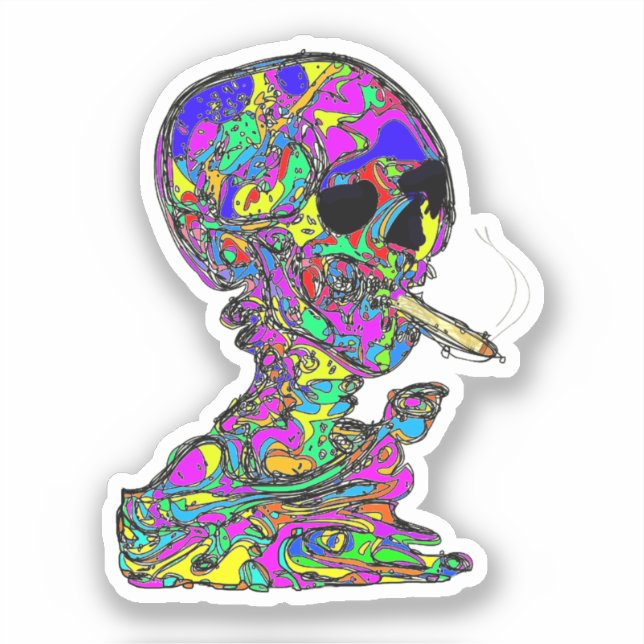 Pegatina Calavera Cráneo Fumando Cigarrillo (Anverso)