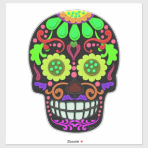 Pegatina Calavera de azúcar color verde y negro Peridot