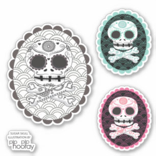 Pegatina Calavera de azúcar en corte de tatuaje de cameo mu