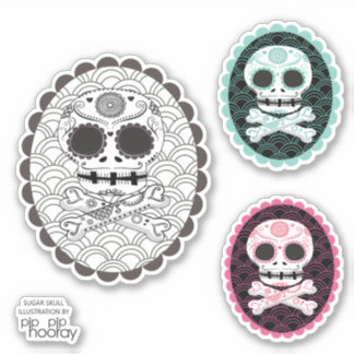 Pegatina Calavera de azúcar en corte de tatuaje de cameo mu