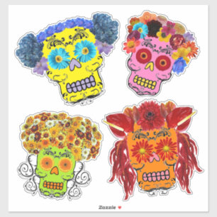 Pegatina Calavera de azúcar floral