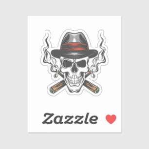 Pegatina Calavera de gánster con sombrero fedora