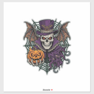 Pegatina Calavera de Halloween Sombrero Alto Alas de Murcié