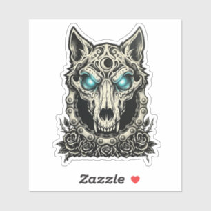 Pegatina Calavera de Lobo con Ojo Azul Brillante Cadena de