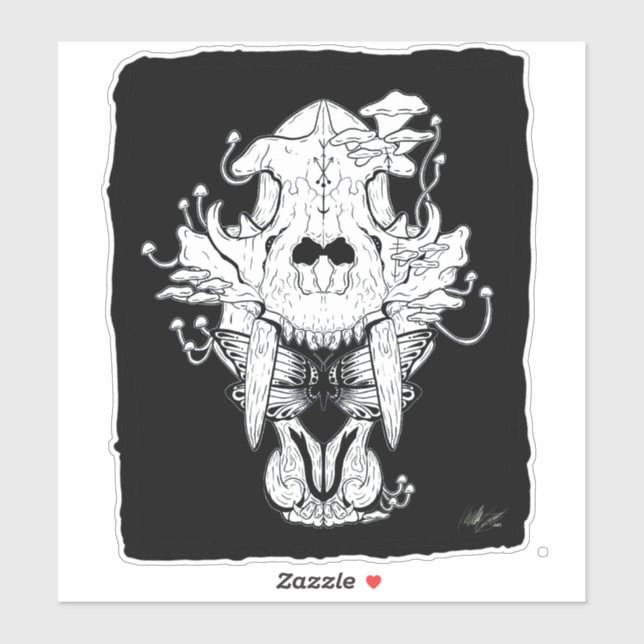 Pegatina Calavera de tigre blanco y negro (Hoja)