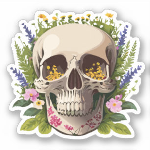 Pegatina Calavera decorada con flores Dibujos coloreados
