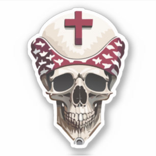 Pegatina Calavera decorada con sombrero con dibujos de cruz