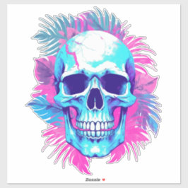 Pegatina Calavera floral al estilo de la onda de vapor