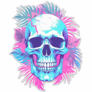 Pegatina Calavera floral al estilo de la onda de vapor