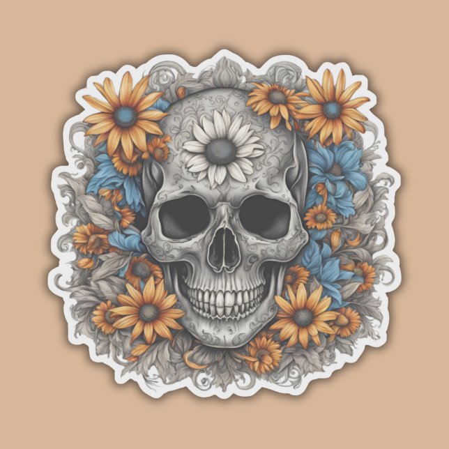 Pegatina Calavera gótica con girasoles (Subido por el creador)