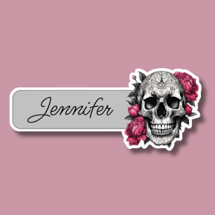 Pegatina Calavera gótica con ID de peones rosados