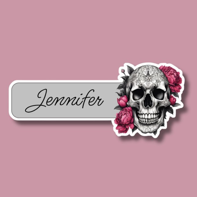 Pegatina Calavera gótica con ID de peones rosados (Subido por el creador)