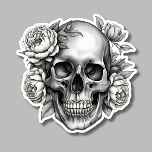 Pegatina Calavera gótica con Peonies impermeable