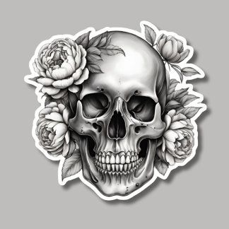 Pegatina Calavera gótica con Peonies impermeable