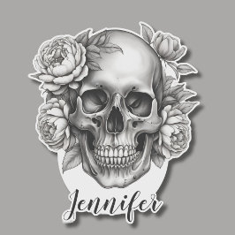 Pegatina Calavera gótica con peonies Monograma impermeable