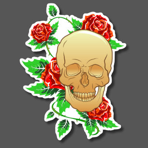 Pegatina Calavera gótica con Rosas y vides impermeables
