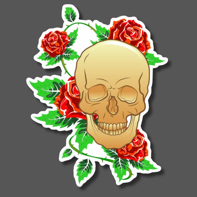 Pegatina Calavera gótica con Rosas y vides impermeables (Subido por el creador)