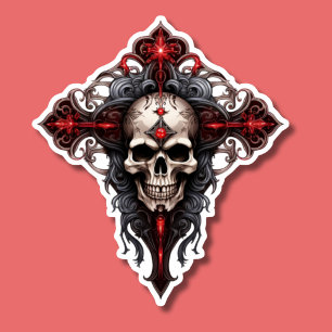 Pegatina Calavera gótica y cruz