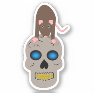 Pegatina Calavera gótica y Rat Halloween