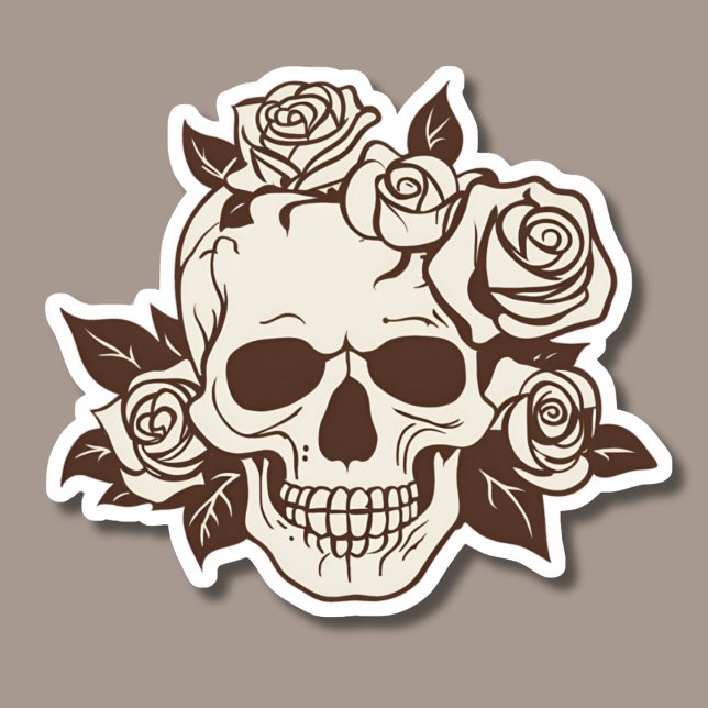 Pegatina Calavera gótica y Rosas de marfil impermeables (Subido por el creador)