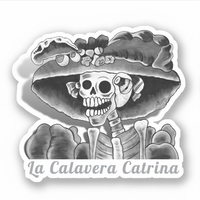 Pegatina Calavera Grey Dia De Los Muertos (Anverso)