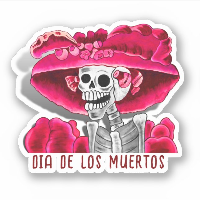 Pegatina Calavera Red Dia De Los Muertos (Anverso)