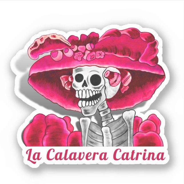 Pegatina Calavera Red Dia De Los Muertos (Anverso)