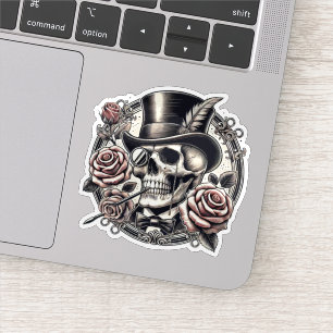 Pegatina Calavera sonriente en sombrero superior