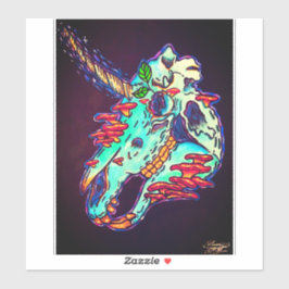 Pegatina Calavera unicornia pintada a mano