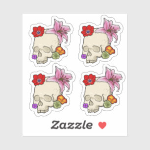 Pegatina Calavera y Flora