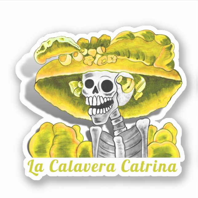 Pegatina Calavera Yellow Dia De Los Muertos (Anverso)