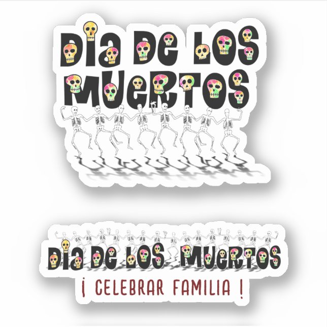 Pegatina Calaveras Bailando Día De Los Muertos (Anverso)