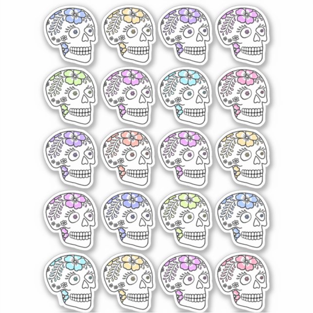 Pegatina Calaveras de azúcar con flores (Anverso)