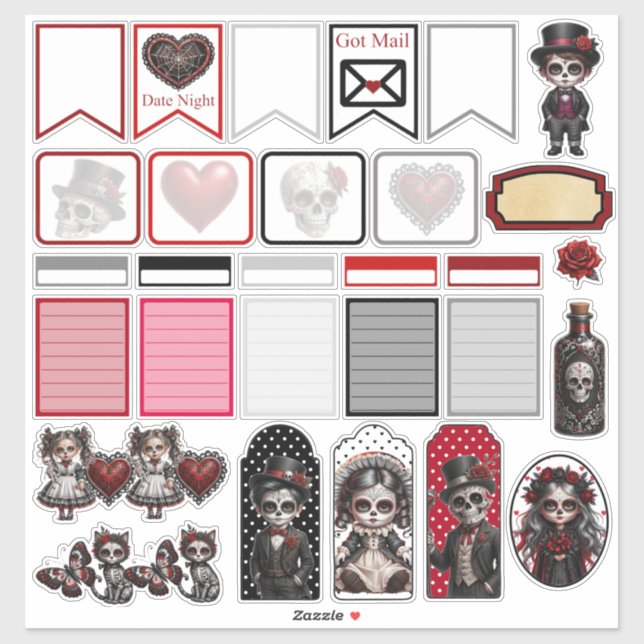 Pegatina Calaveras de Azúcar de Romance Oscuro 1 (Hoja)