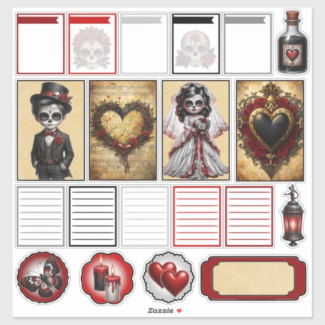 Pegatina Calaveras de Azúcar de Romance Oscuro 2 (Hoja)