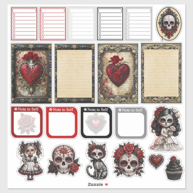 Pegatina Calaveras de Azúcar de Romance Oscuro 3 (Hoja)