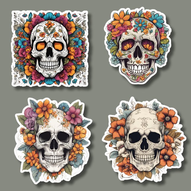 Pegatina Calaveras góticas con flores puestas (Subido por el creador)