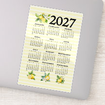 Calendario 2027 estilo italiano limones rayas amar