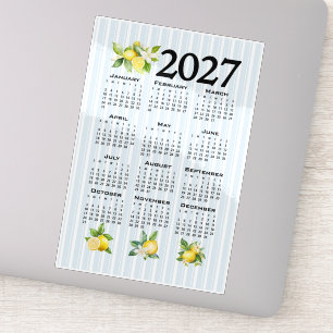 Pegatina Calendario 2027 estilo italiano limones rayas azul