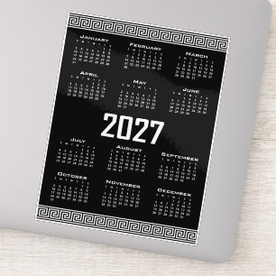 Pegatina Calendario 2027, Falso Griego, Blanco sobre Negro