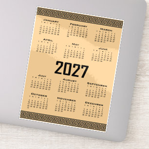 Pegatina Calendario 2027, Falso Griego, Negro sobre Beige