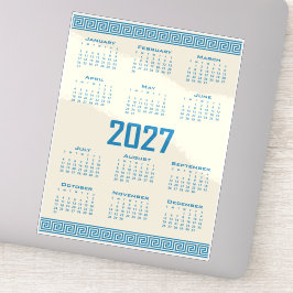 Pegatina Calendario 2027, Fret griego, Azul sobre Latte Cós