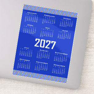 Pegatina Calendario 2027, Fret griego, Blanco sobre azul gr