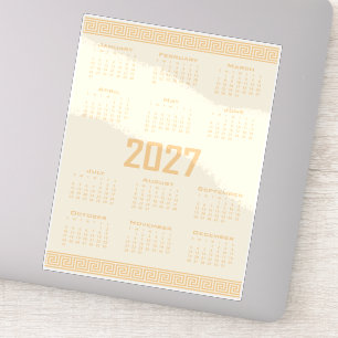 Pegatina Calendario 2027, Greca, Beige sobre Cosmic Latte