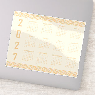 Pegatina Calendario 2027, Greca, Beige sobre Latte Cósmico