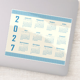 Pegatina Calendario 2027, Greca Griega, Azul sobre Latte Có
